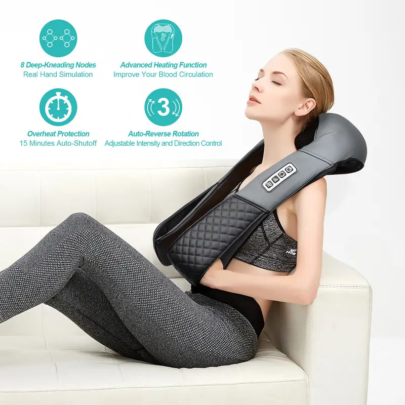 Neck and Shoulder Massager with Heat, Electric Shiatsu Back Massage Device, Not Cordless, Portable Deep Tissue 3D Kneading Pillow for Muscle Pain Relief at Home, Office, Car, Ideal Gifts